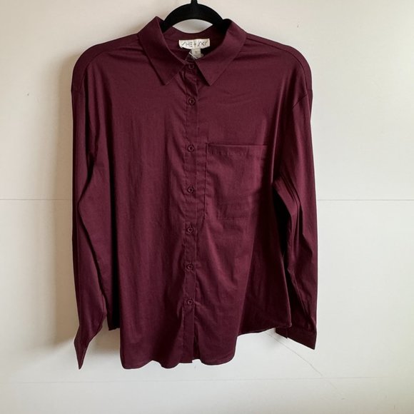 She + Sky Oxford Shirt in Plum - Picture 1 of 12